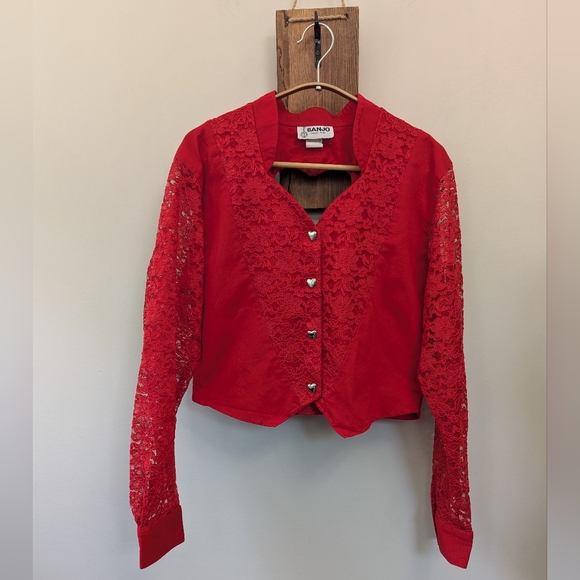 Vintage Western Heart Lace Button Up Top Cowgirl - Picture 2 of 15